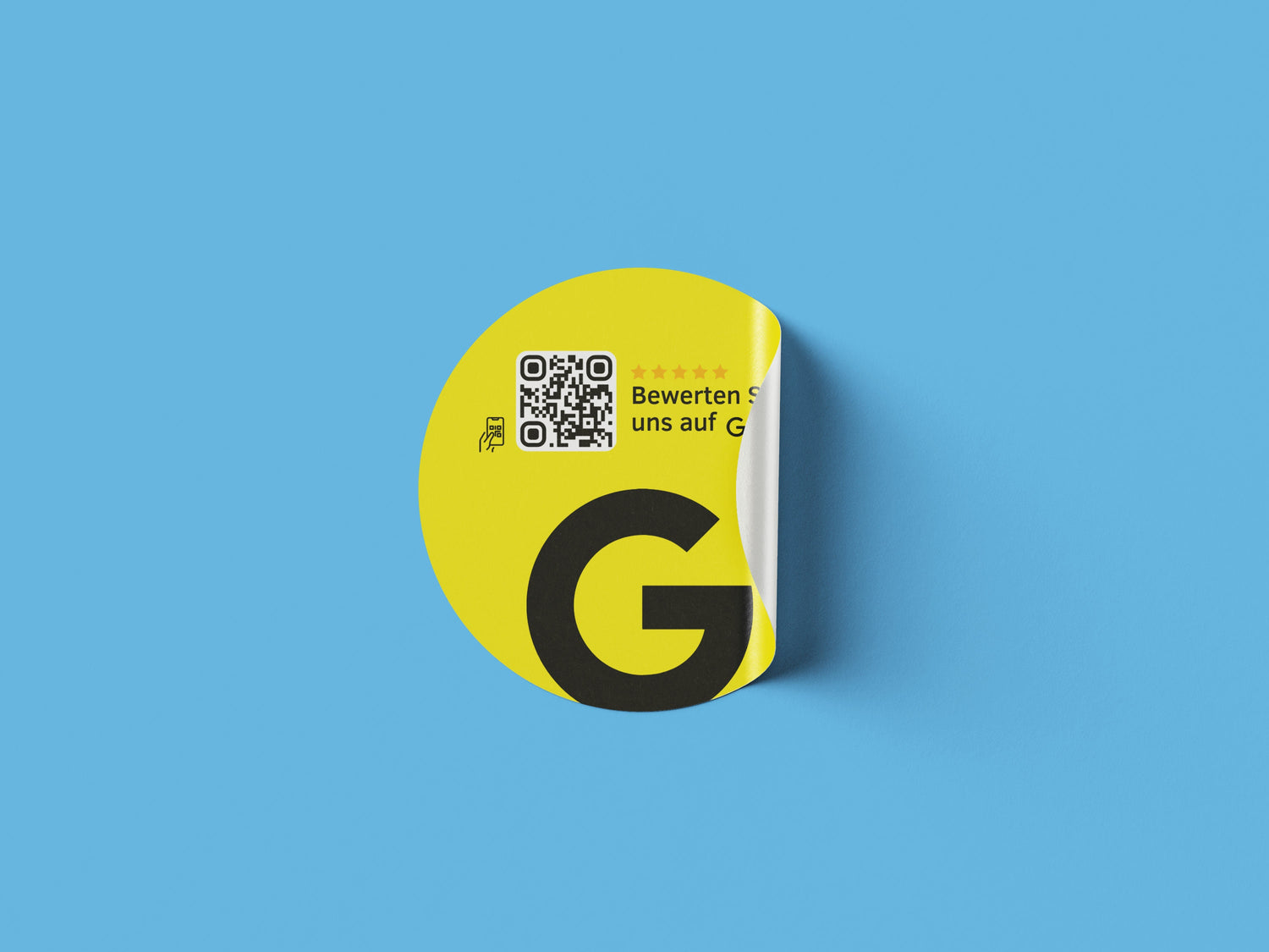 Google Bewertung QR-Code Sticker - Personalisierte Etiketten auf Rolle Gelb