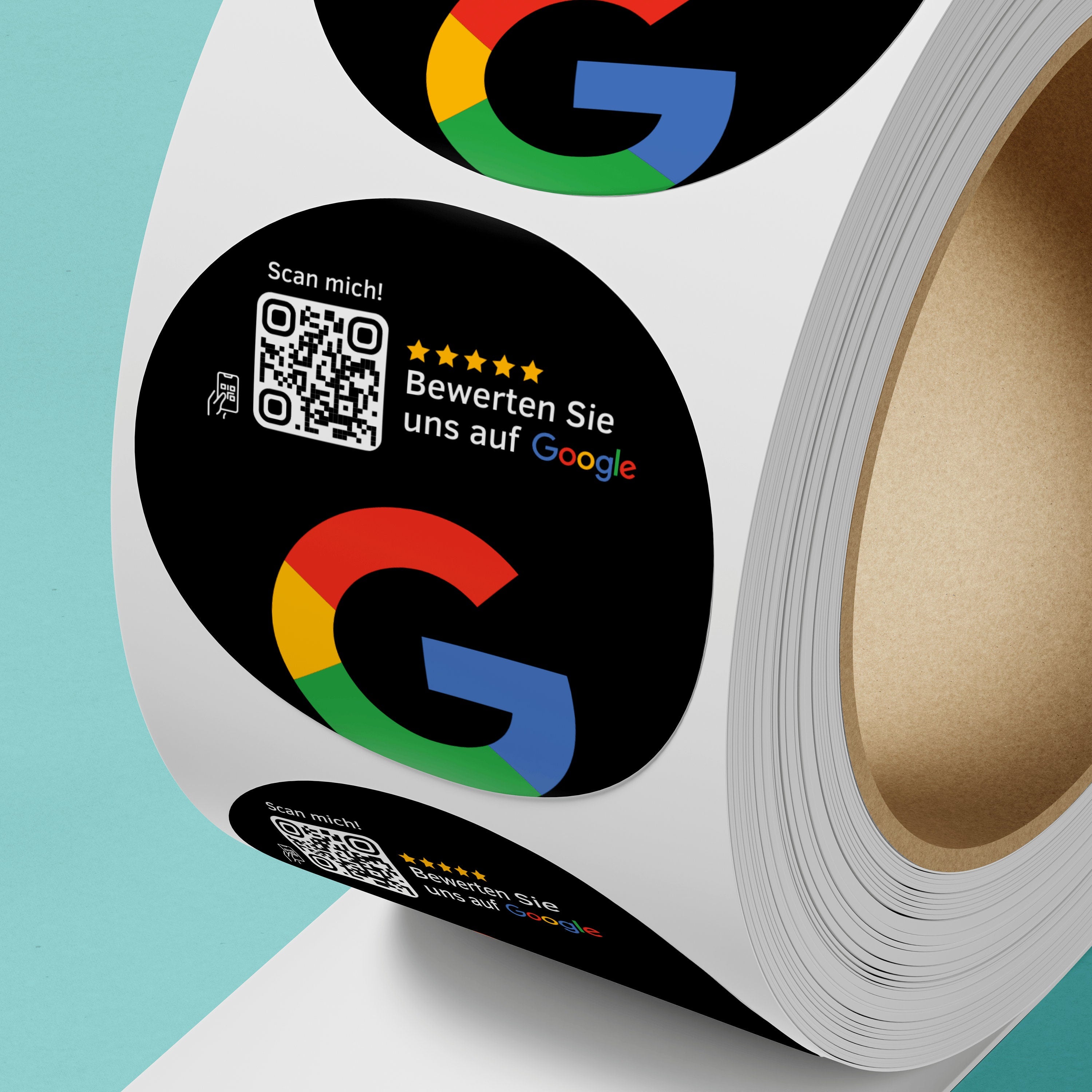 Google Bewertung QR-Code Sticker - Personalisierte Etiketten auf Rolle Schwarz