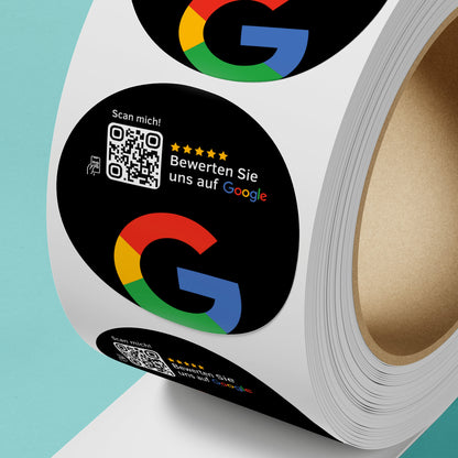 Google Bewertung QR-Code Sticker - Personalisierte Etiketten auf Rolle Schwarz