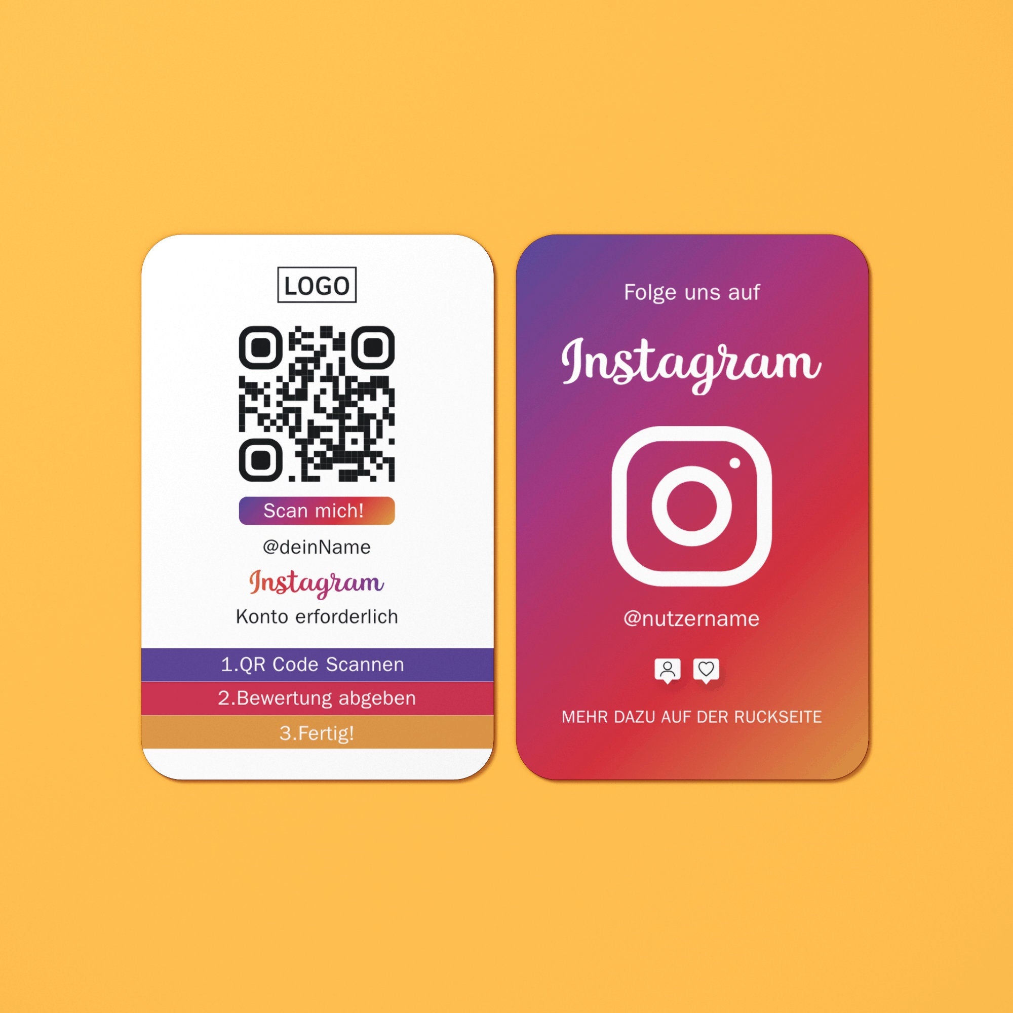 Folge uns auf Instagram Visitenkarte mit Instagram QR Code und Logo