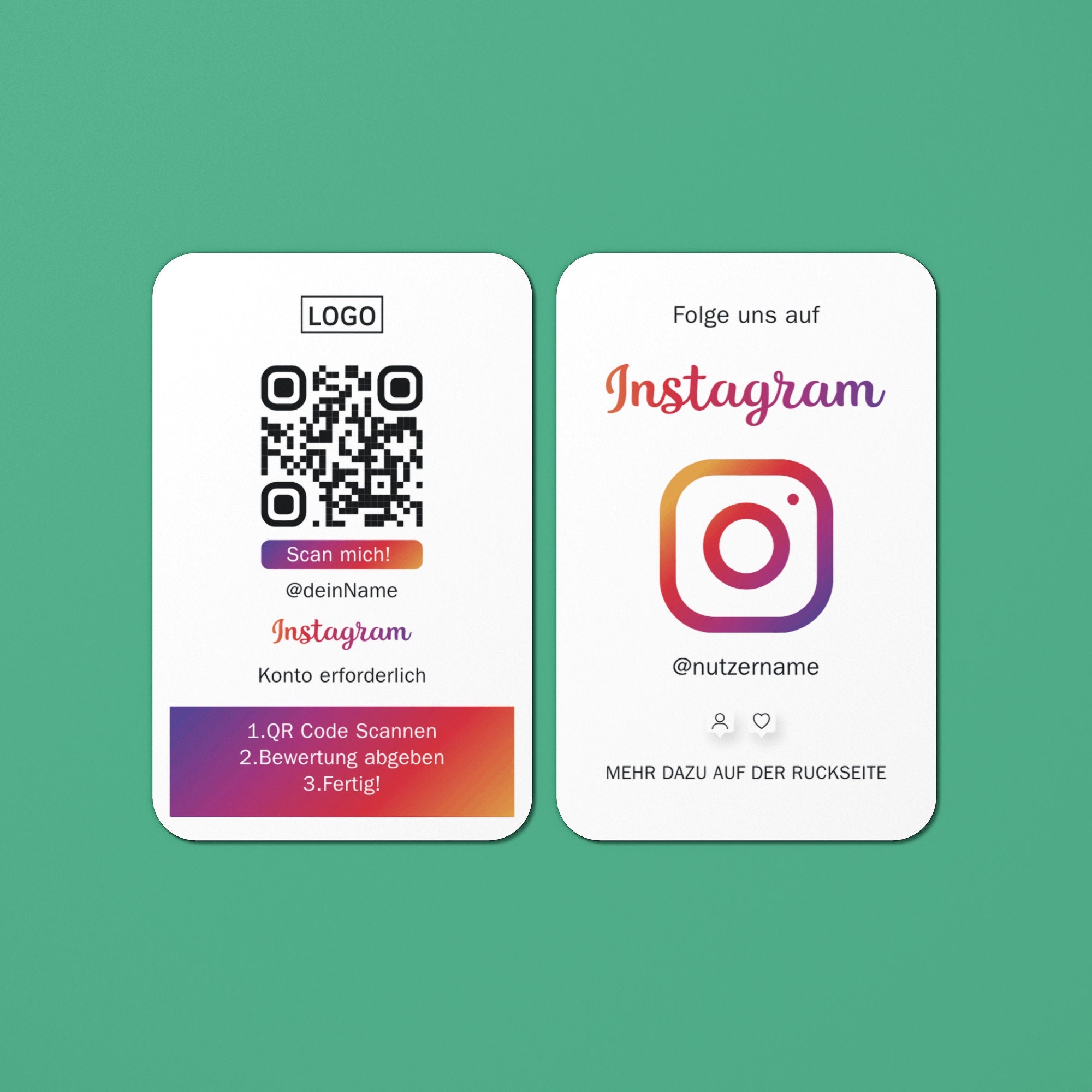 Folge uns auf Instagram Visitenkarte mit Instagram QR Code und Logo